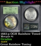 PCGS 1883-p Morgan Dollar OGH Rainbow Toned 1 ms64 PCGS