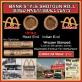Lincoln Wheat Cent 1c Mixed Roll Orig Brandt McDonalds Wrapper, 1910-p end, Indian other end