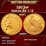 1913-p Gold Indian Quarter Eagle $2 1/2 ms64+ SEGS