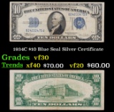1934C $10 Blue Seal Silver Certificate Grades vf++
