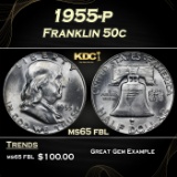1955-p Franklin Half Dollar 50c Grades ms65 fbl