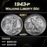 1943-p Walking Liberty Half Dollar 50c ms66+ SEGS
