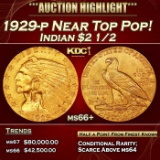 1929-p Gold Indian Quarter Eagle Near Top Pop! $2 1/2 ms66+ USCG