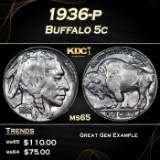 1936-p Buffalo Nickel 5c Grades ms65
