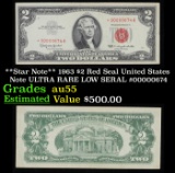 **Star Note** 1963 $2 Red Seal United States Note ULTRA RARE LOW SERAL #00000674 Grades Choice AU