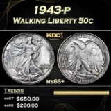 1943-p Walking Liberty Half Dollar 50c Grades ms66+