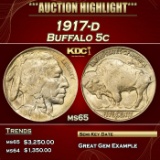 1917-d Buffalo Nickel 5c ms65 SEGS