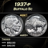 1937-p Buffalo Nickel 5c Grades ms63+