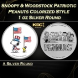 Snoopy & Woodstock Patriotic Peanuts Colorized Style - 1 oz Silver Round Round