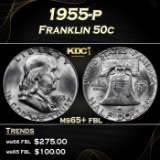 1955-p Franklin Half Dollar 50c Grades ms65+ fbl