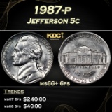 1987-p Jefferson Nickel 5c ms66+ 6fs SEGS