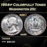 1954-p Washington Quarter Colorfully Toned 25c Grades ms66