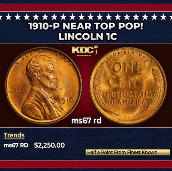 1910-p Lincoln Cent Near Top Pop! 1c ms67 rd SEGS