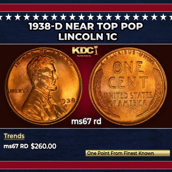 1938-d Lincoln Cent Near Top Pop 1c ms67 rd SEGS