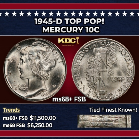 1945-d Mercury Dime TOP POP! 10c ms68+ FSB SEGS