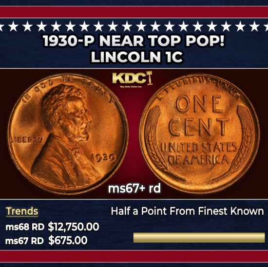 1930-p Lincoln Cent Near Top Pop! 1c ms67+ rd SEGS