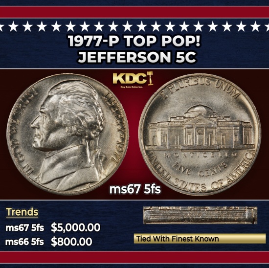 1977-p Jefferson Nickel TOP POP! 5c ms67 5fs SEGS