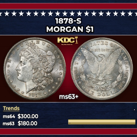 1878-s Morgan Dollar $1 Grades ms63+