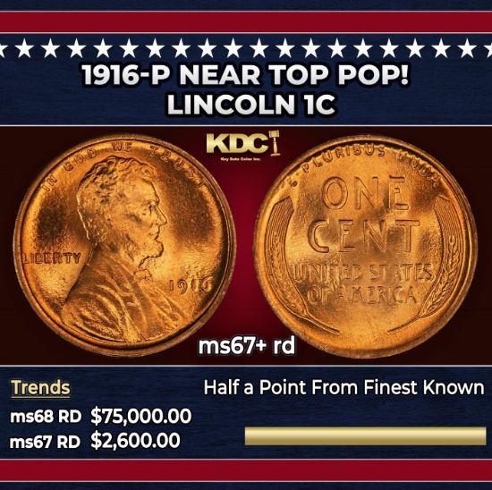 1916-p Lincoln Cent Near Top Pop! 1c ms67+ rd SEGS