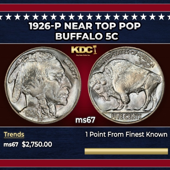 1926-p Buffalo Nickel Near Top Pop 5c ms67 SEGS