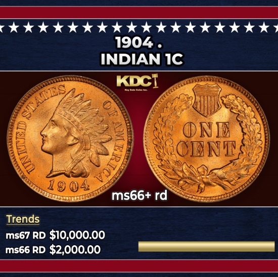 1904 Indian Cent . 1c ms66+ rd SEGS