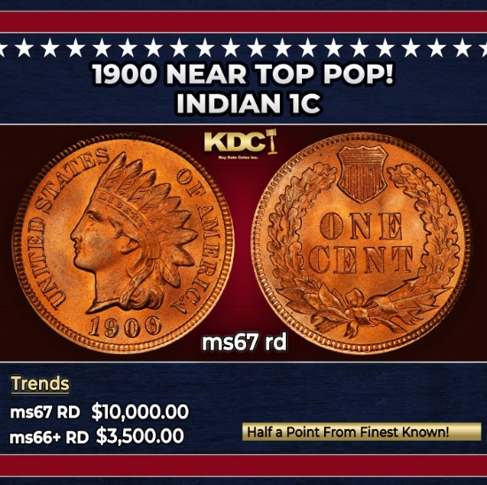 1900 Indian Cent Near Top Pop! 1c ms67 rd SEGS