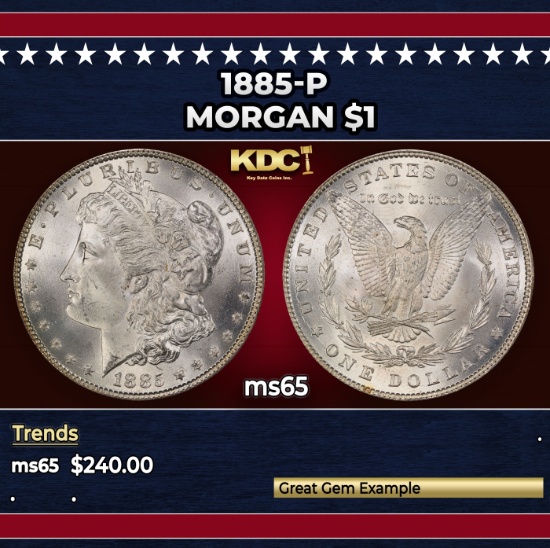 1885-p Morgan Dollar $1 Grades ms65