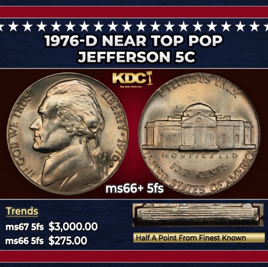 1976-d Jefferson Nickel Near Top Pop 5c ms66+ 5fs SEGS