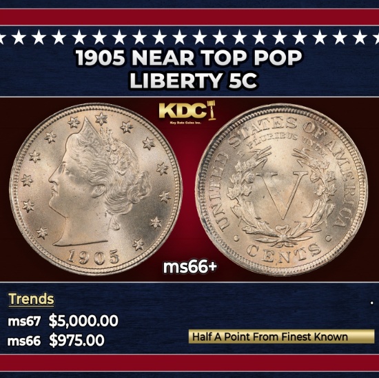 1905 Liberty Nickel Near Top Pop 5c ms66+ SEGS