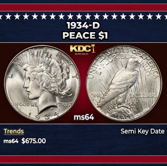 1934-d Peace Dollar $1 Grades ms64