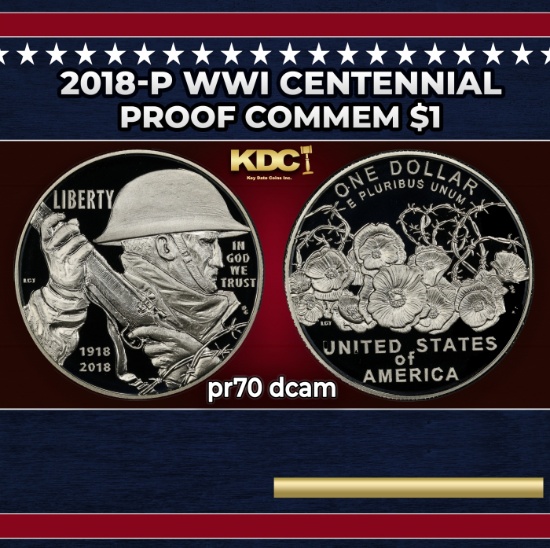 2018-p WWI Centennial Proof Modern Commem Dollar $1 pr70 dcam SEGS