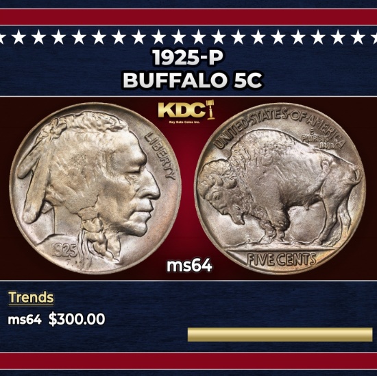 1925-p Buffalo Nickel 5c Grades ms64