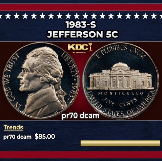 1983-s Proof Jefferson Nickel 5c pr70 dcam SEGS