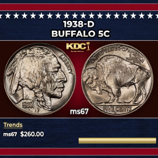 1938-d Buffalo Nickel 5c ms67 SEGS