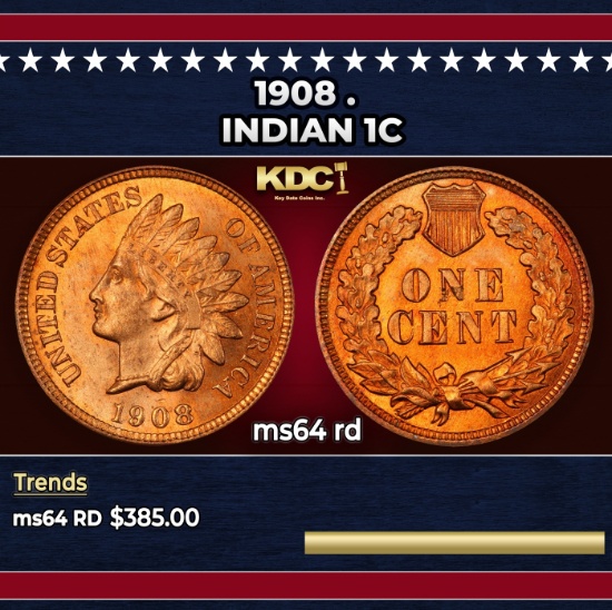 1908 Indian Cent . 1c Grades ms64 rd