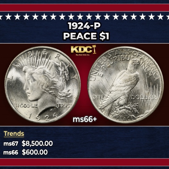1924-p Peace Dollar $1 ms66+ SEGS