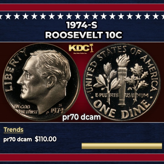 1974-s Proof Roosevelt Dime 10c pr70 dcam SEGS