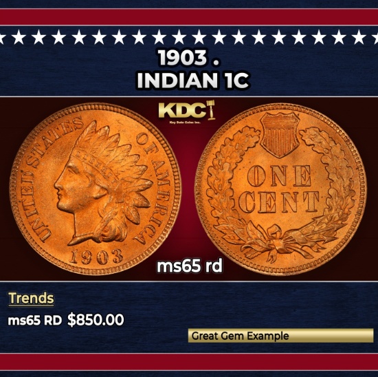 1903 Indian Cent . 1c Grades ms65 rd