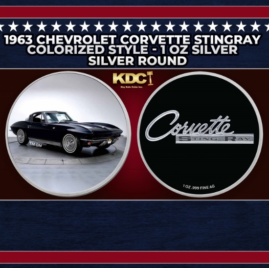 1963 Chevrolet Corvette Stingray Colorized Style - 1 oz Silver Round Round
