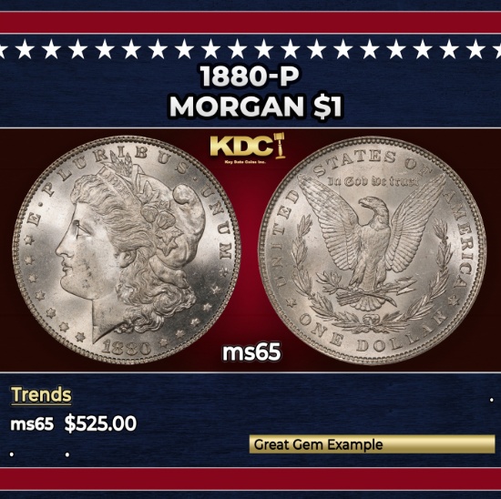 1880-p Morgan Dollar $1 Grades ms65