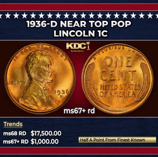 1936-d Lincoln Cent Near Top Pop 1c ms67+ rd SEGS