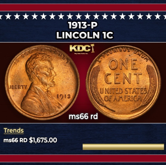 1913-p Lincoln Cent 1c ms66 rd SEGS