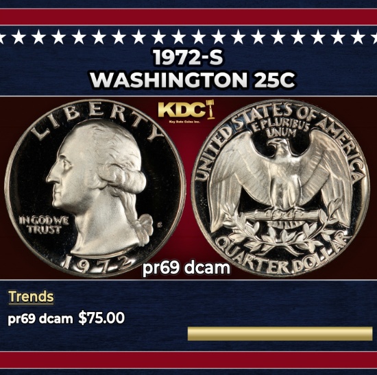 1972-s Proof Washington Quarter 25c pr69 dcam SEGS