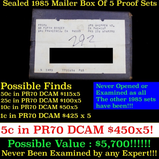 Original sealed box 5- 1985 United States Mint Proof Sets