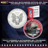 Tampa Bay Buccaneers Official NFL Team Colorized 1oz Silver Eagle $1 w/ COA Other Toy