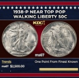1938-p Walking Liberty Half Dollar Near Top Pop 50c ms67 SEGS
