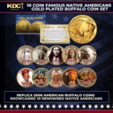 10 Coin 14k Gold Plated Famous Native Americans (American Indians) Gold Plated Buffalo Coin Set Othe