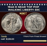1946-d Walking Liberty Half Dollar Near Top Pop 50c ms67 SEGS