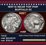 1937-d Buffalo Nickel Near Top Pop 5c ms68 SEGS