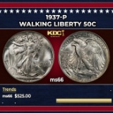 1937-p Walking Liberty Half Dollar 50c Grades ms66